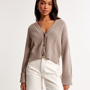 Abercrombie & Fitch Cotton-Blend Seed Stitch Cardigan, Brown, Small